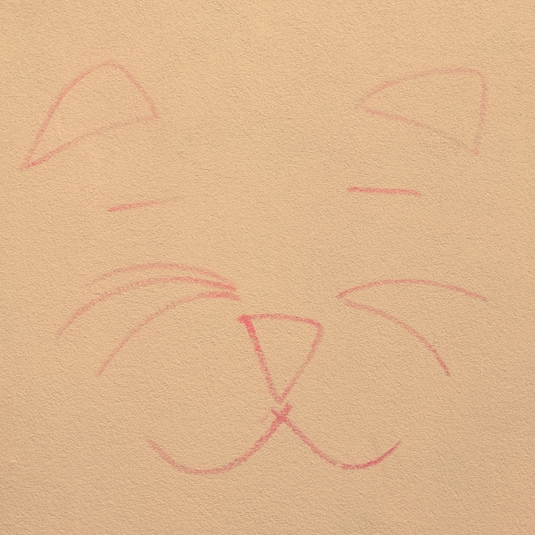 Katzengesicht mit Kreide gemalt.